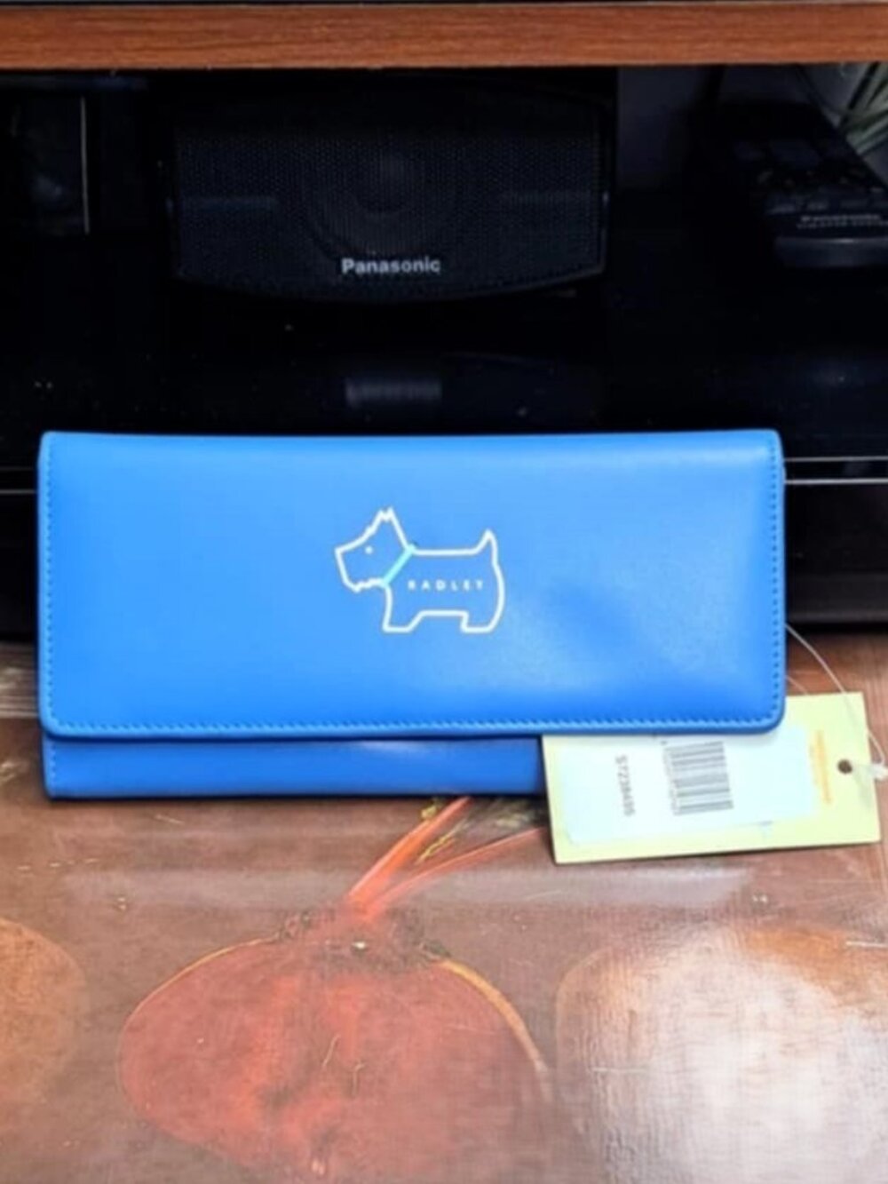NWT Radley London Genuine Leather Matinee Flapover Wallet Blue Polka Dot Dog - Picture 2 of 4